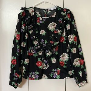 Zara Poplin Floral Ruffle Top